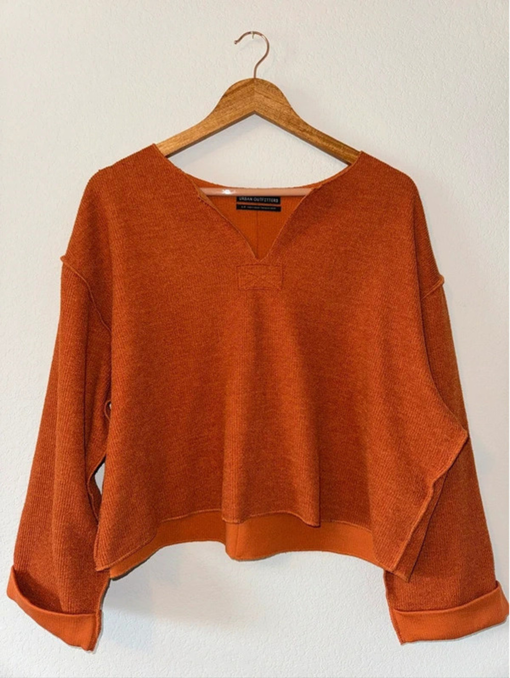 Small Petite Urban Outfitters Burn Orange Jax Inside Out Cropped Sweater